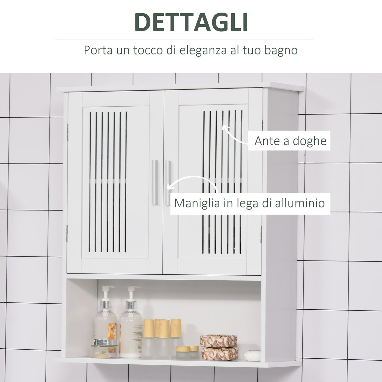 easycomfort easycomfort mobiletto da bagno a muro salvaspazio con armadietto e ripiano 60x20x70 cm bianco