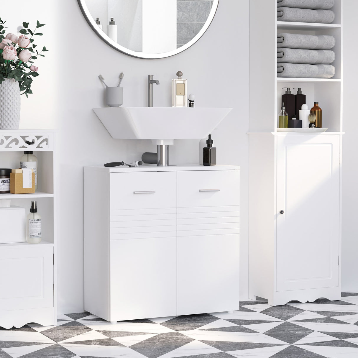 easycomfort easycomfort mobile sottolavabo per bagno a 2 ante in legno con mensola regolabile 60x30px62 5cm