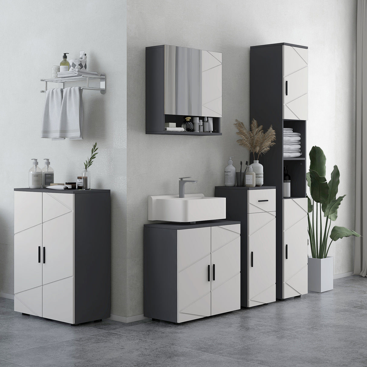 easycomfort easycomfort mobile sottolavabo bagno in legno con armadietto 2 ante 60x30x60cm grigio