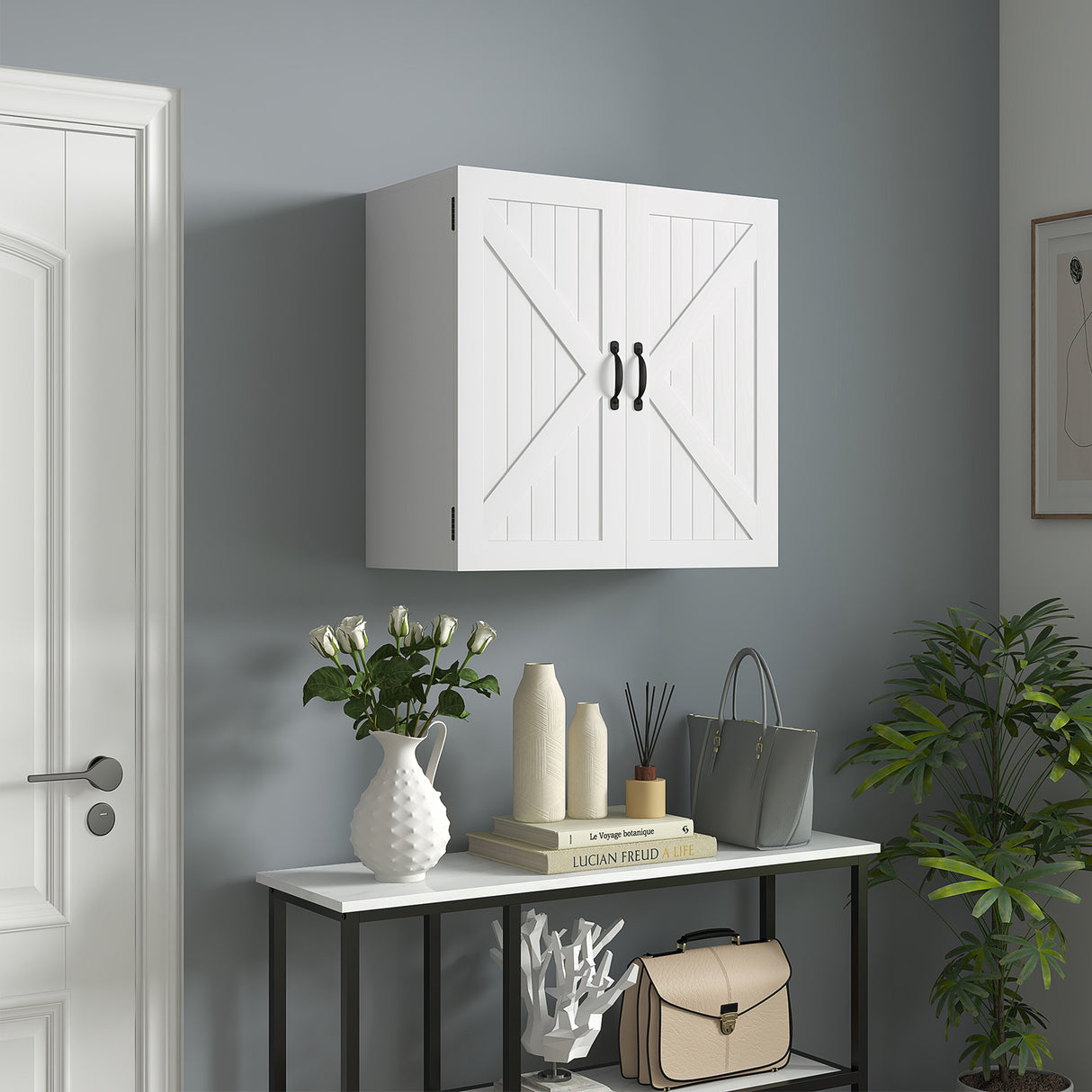 easycomfort easycomfort armadietto pensile bagno in legno stile country con ripiano regolabile 60x30x60cm bianco