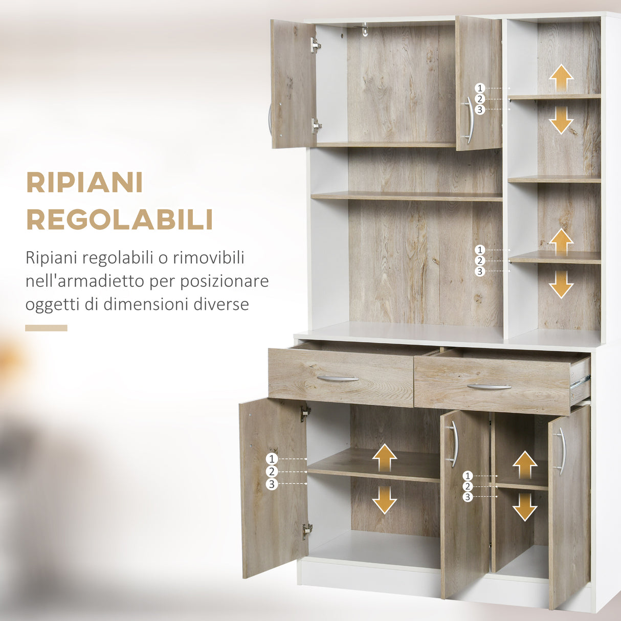 easycomfort easycomfort mobile buffet dispensa cucina ante cassetti e vani aperti 100l x 39p x 181 5acm bianco e legno