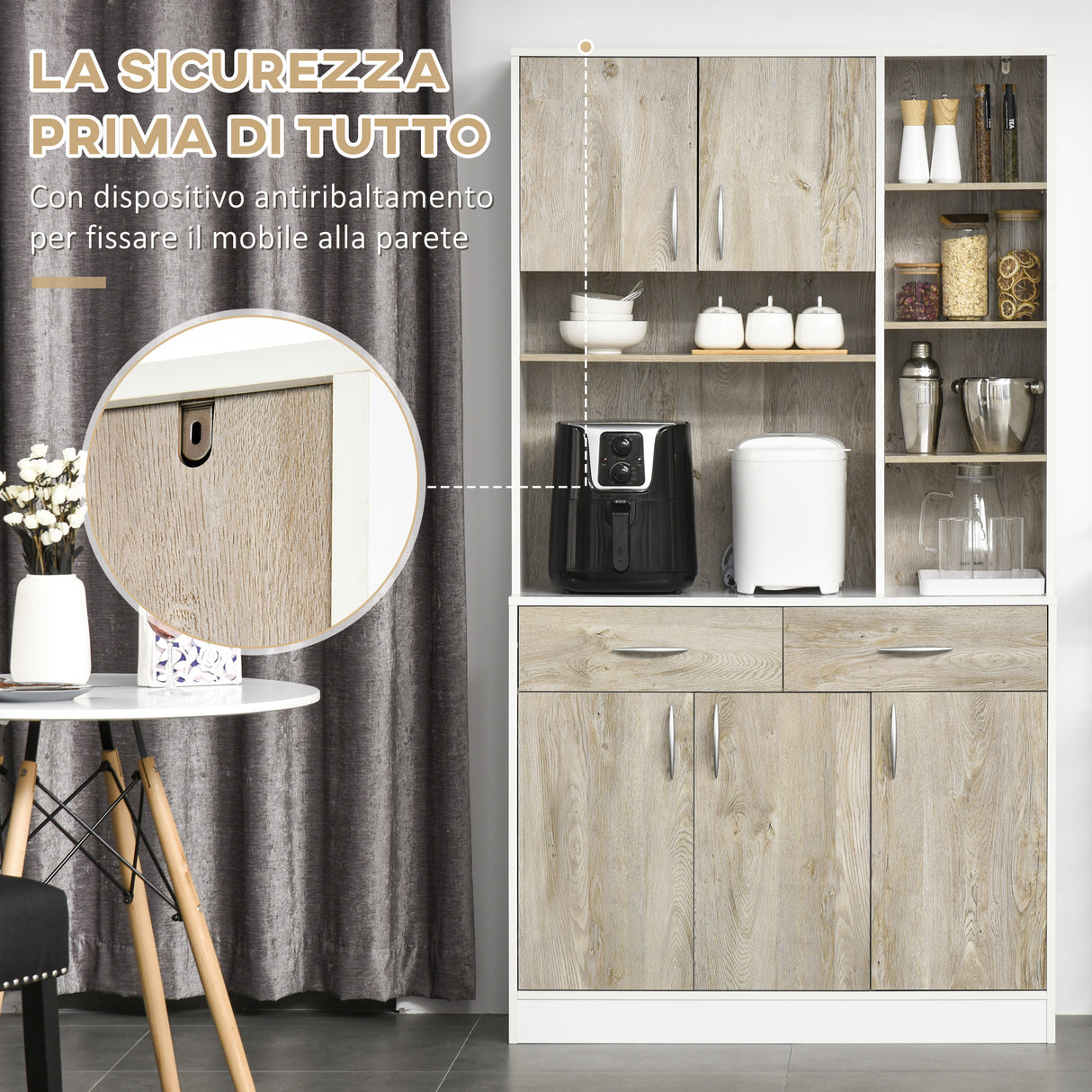 easycomfort easycomfort mobile buffet dispensa cucina ante cassetti e vani aperti 100l x 39p x 181 5acm bianco e legno