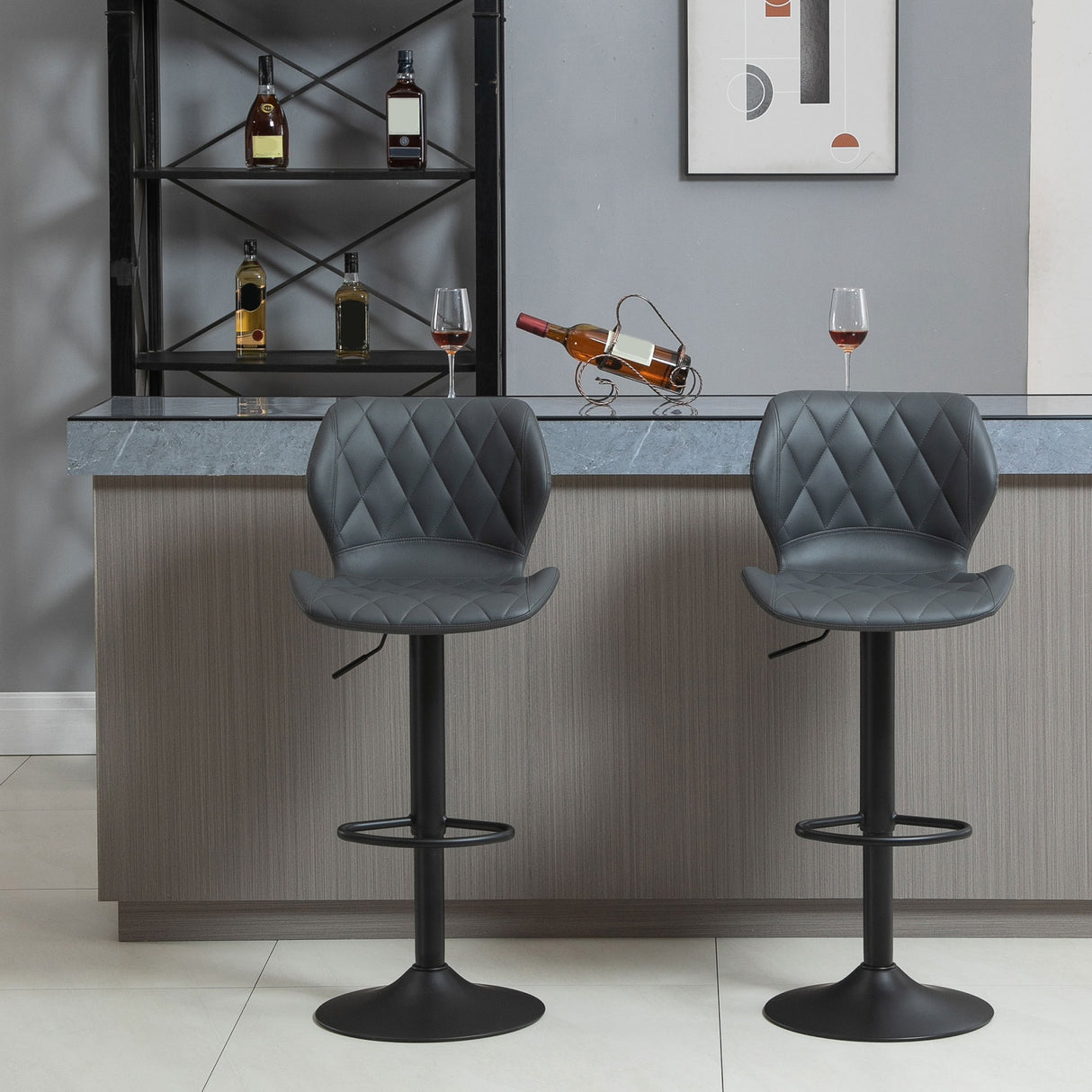 easycomfort easycomfort set di 2 sgabelli da bar alti in finta pelle con altezza regolabile sgabelli cucina girevoli con schienale e poggiapiedi 44x50 5x90 110cm grigio