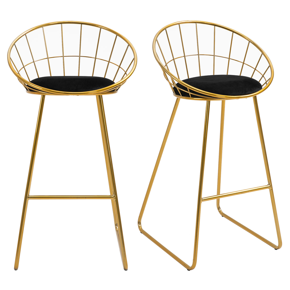 easycomfort easycomfort set 2 sgabelli da bar alti con schienale e poggiapiedi per salotto o cucina stile moderno cuscino in velluto e struttura in metallo 52 5x47x97cm nero e oro