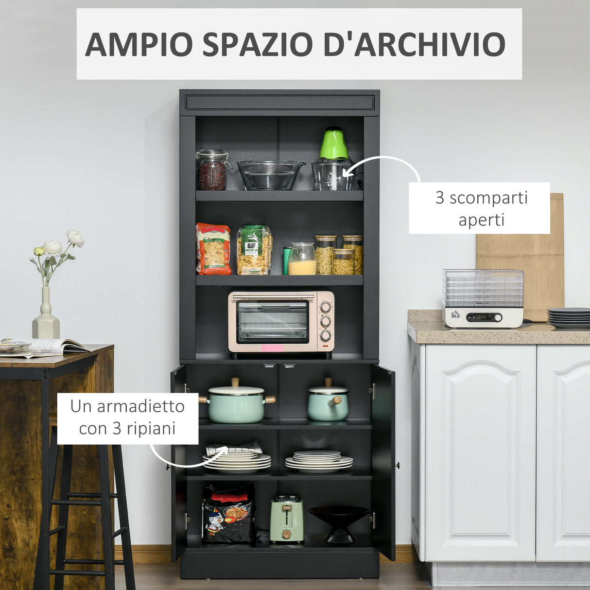 easycomfort easycomfort credenza cucina in legno con ripiani e armadietto 2 ante con mensole regolabili 74 6x35 5x182 5cm