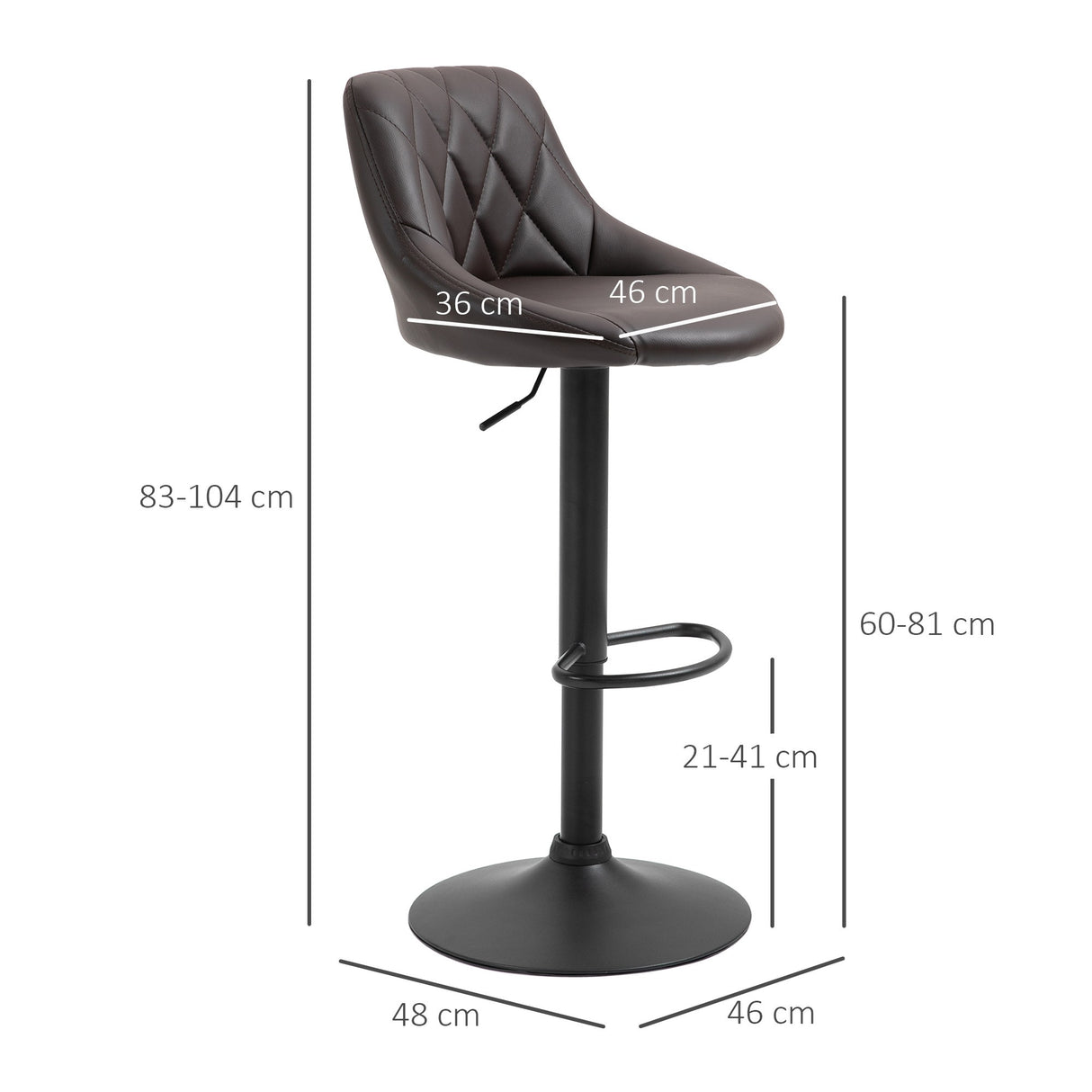easycomfort easycomfort set 2 sgabelli da bar altezza regolabile con base in metallo e seduta in finta pelle sgabelli moderni con schienale e poggiapiedi 46x48x83 104 cm marrone e nero