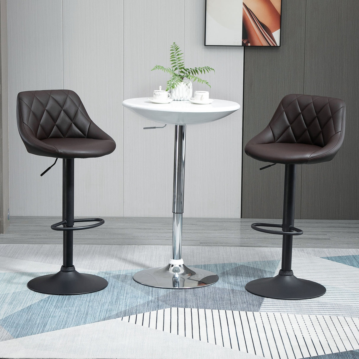 easycomfort easycomfort set 2 sgabelli da bar altezza regolabile con base in metallo e seduta in finta pelle sgabelli moderni con schienale e poggiapiedi 46x48x83 104 cm marrone e nero