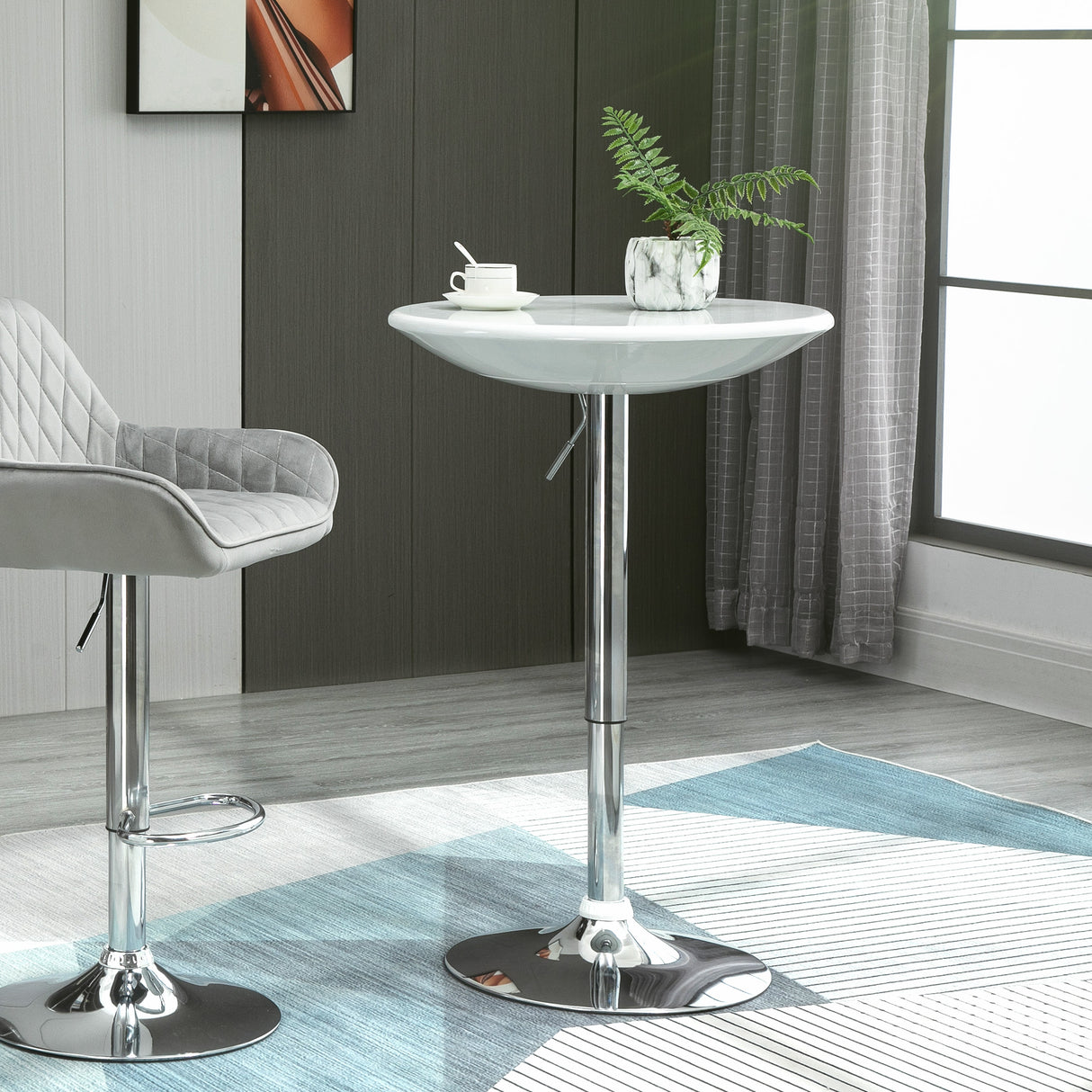 easycomfort easycomfort tavolo rotondo da bar con piano girevole altezza regolabile con leva a gas e base bianco