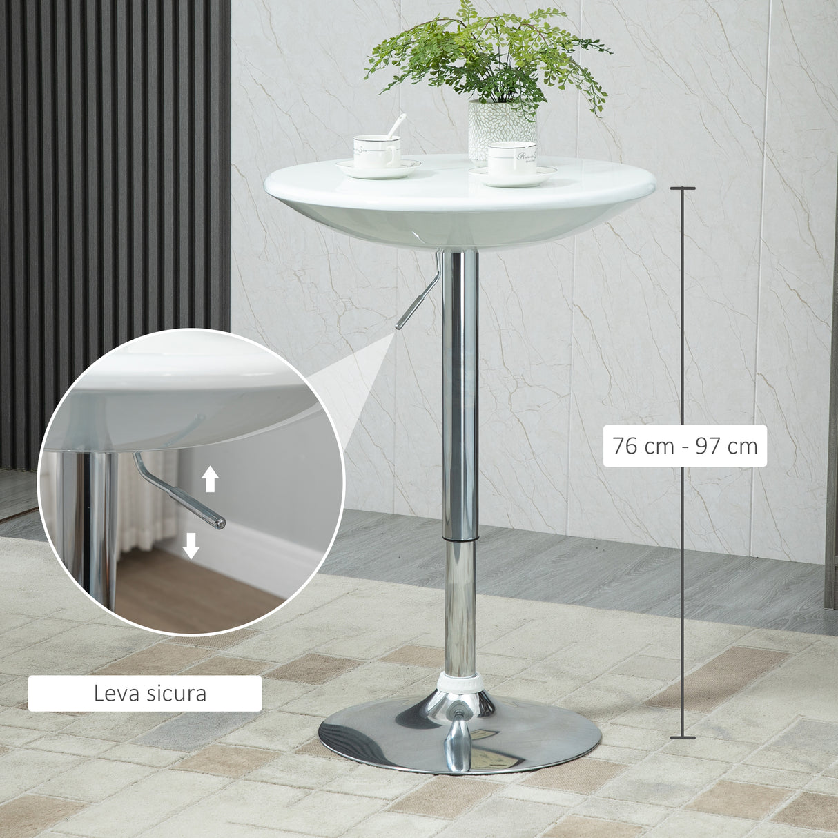 easycomfort easycomfort tavolo rotondo da bar con piano girevole altezza regolabile con leva a gas e base bianco