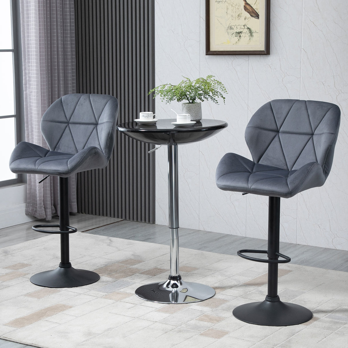 easycomfort easycomfort set 2 sgabelli da bar con altezza regolabile base in metallo seduta in velluto sgabelli cucina alti girevole con schienale e poggiapiedi 51 5x57 5x93 114 5cm grigio