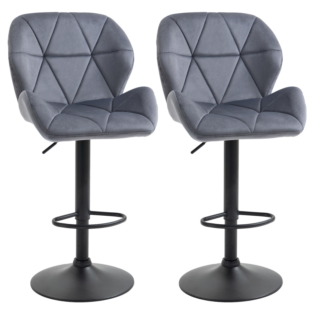easycomfort easycomfort set 2 sgabelli da bar con altezza regolabile base in metallo seduta in velluto sgabelli cucina alti girevole con schienale e poggiapiedi 51 5x57 5x93 114 5cm grigio