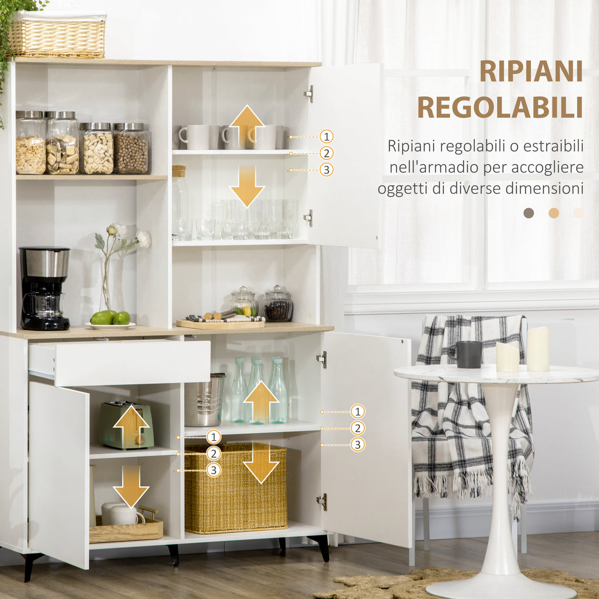 easycomfort easycomfort dispensa cucina in truciolato e mdf con ripiani aperti armadietti e cassetto 119x41x180 cm bianco