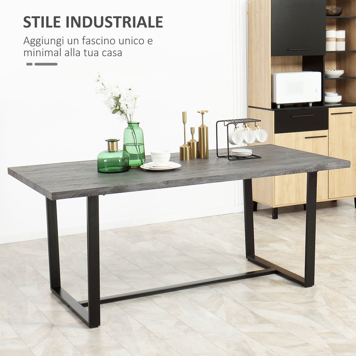 easycomfort easycomfort tavolo da pranzo rettangolare stile industriale per 8 persone 180x90x75cm grigio e nero