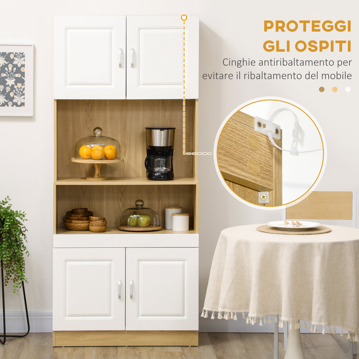 easycomfort easycomfort mobile dispensa alto in truciolato a 4 ante con armadietti e ripiano aperto 80x40x180 cm