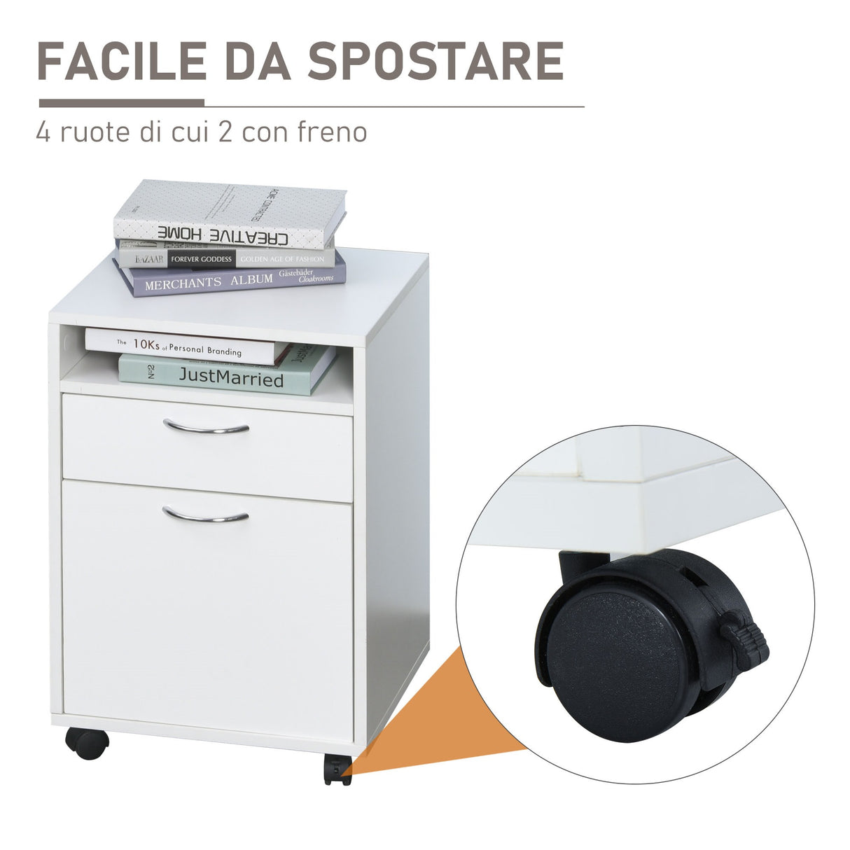 easycomfort easycomfort cassettiera portadocumenti da ufficio in legno bianco con 2 cassetti 4 ruote ominidirezionali 40 x 35 x 60cm ean 8054111845441