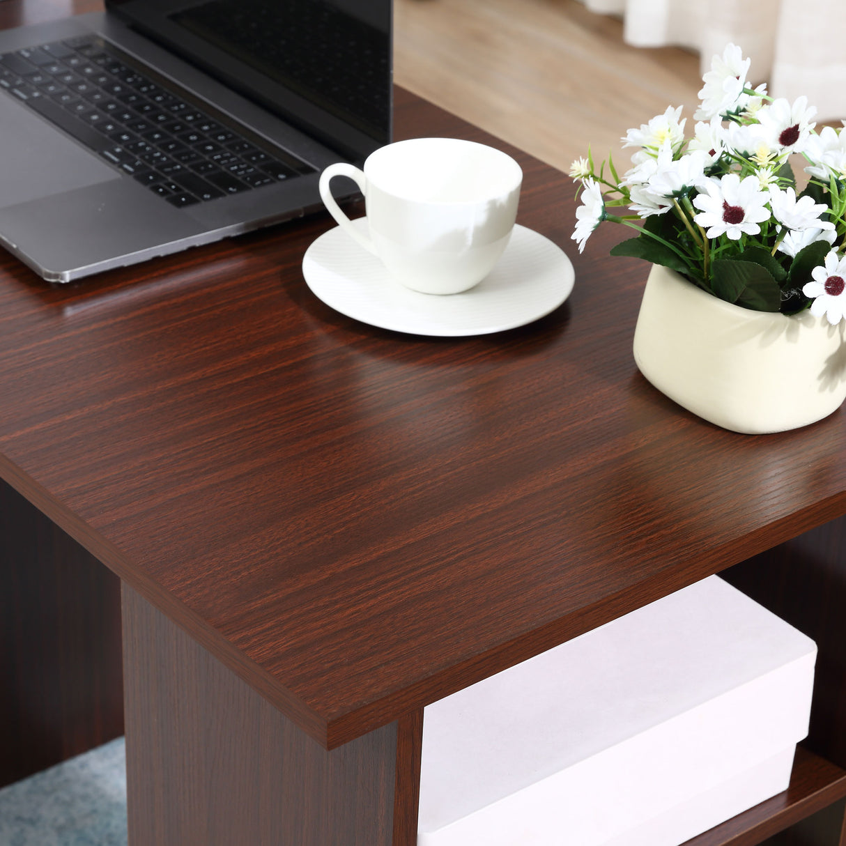 easycomfort easycomfort scrivania ufficio con 3 cassetti e 3 ripiani reversibili in legno 120x49x72cm noce