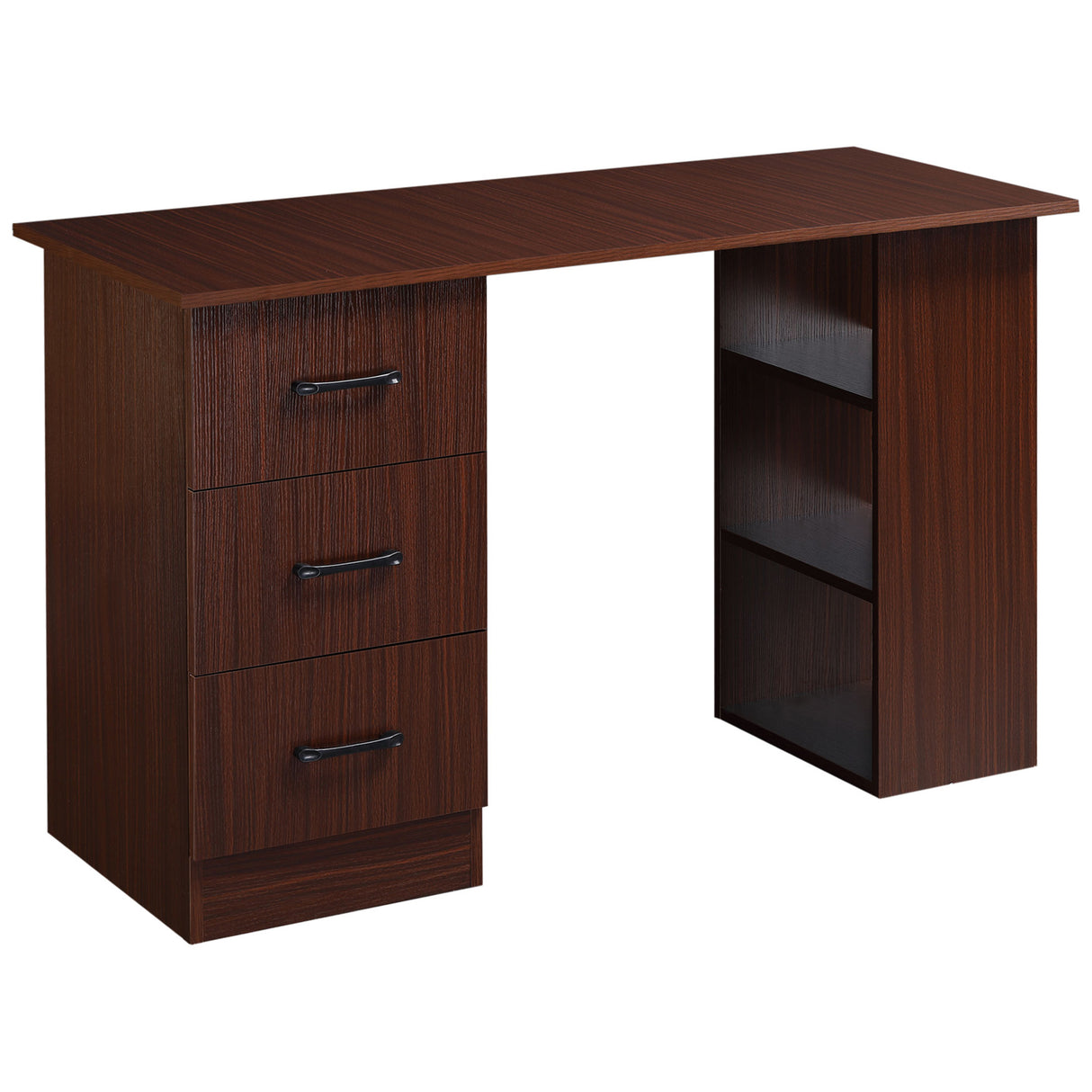 easycomfort easycomfort scrivania ufficio con 3 cassetti e 3 ripiani reversibili in legno 120x49x72cm noce