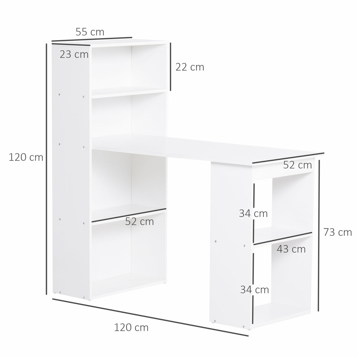 easycomfort easycomfort scrivania computer con libreria salvaspazio tavolo da pranzo per ufficio e studio 120x55x120 cm bianco ean 8054144130781