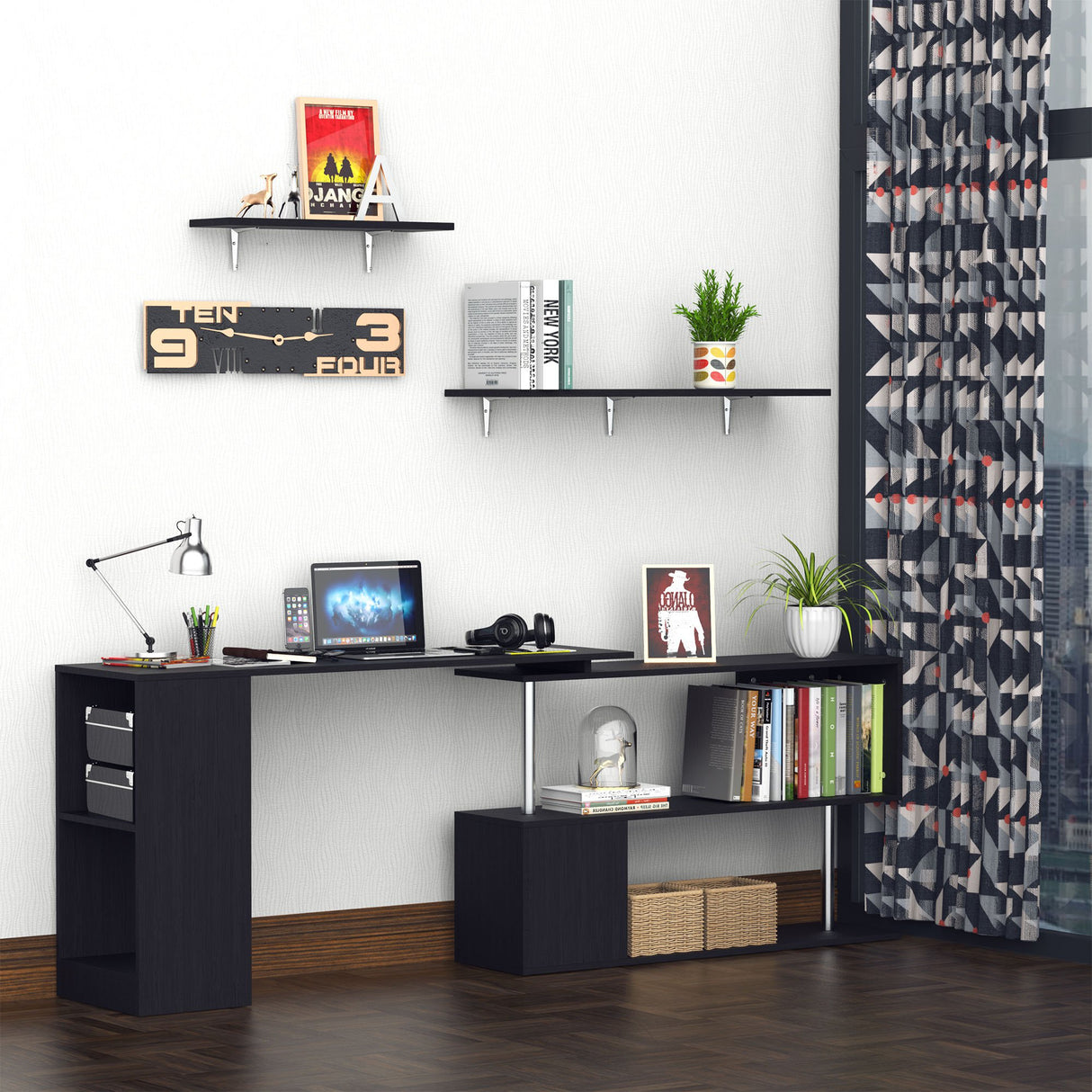 easycomfort easycomfort scrivania angolare per computer con scaffali girevole a 360forma l in legno ean 8054111846684