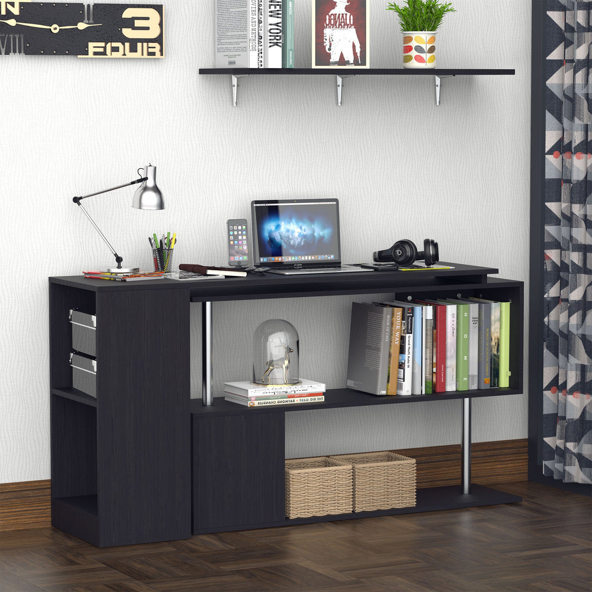 easycomfort easycomfort scrivania angolare per computer con scaffali girevole a 360forma l in legno ean 8054111846684