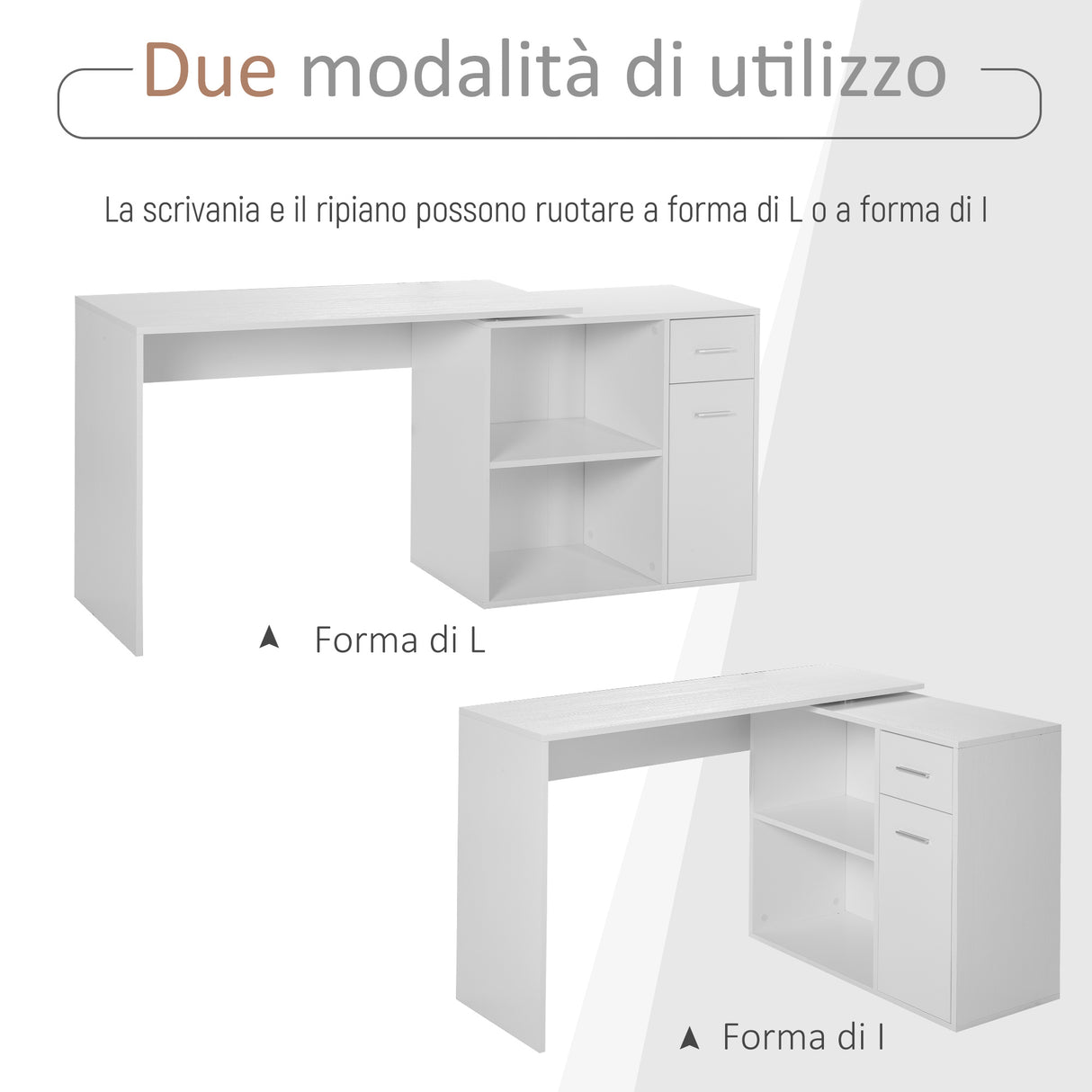 easycomfort easycomfort scrivania angolare con cassetti estraibile e scaffale girevole 360 bianca ean 8054111842532