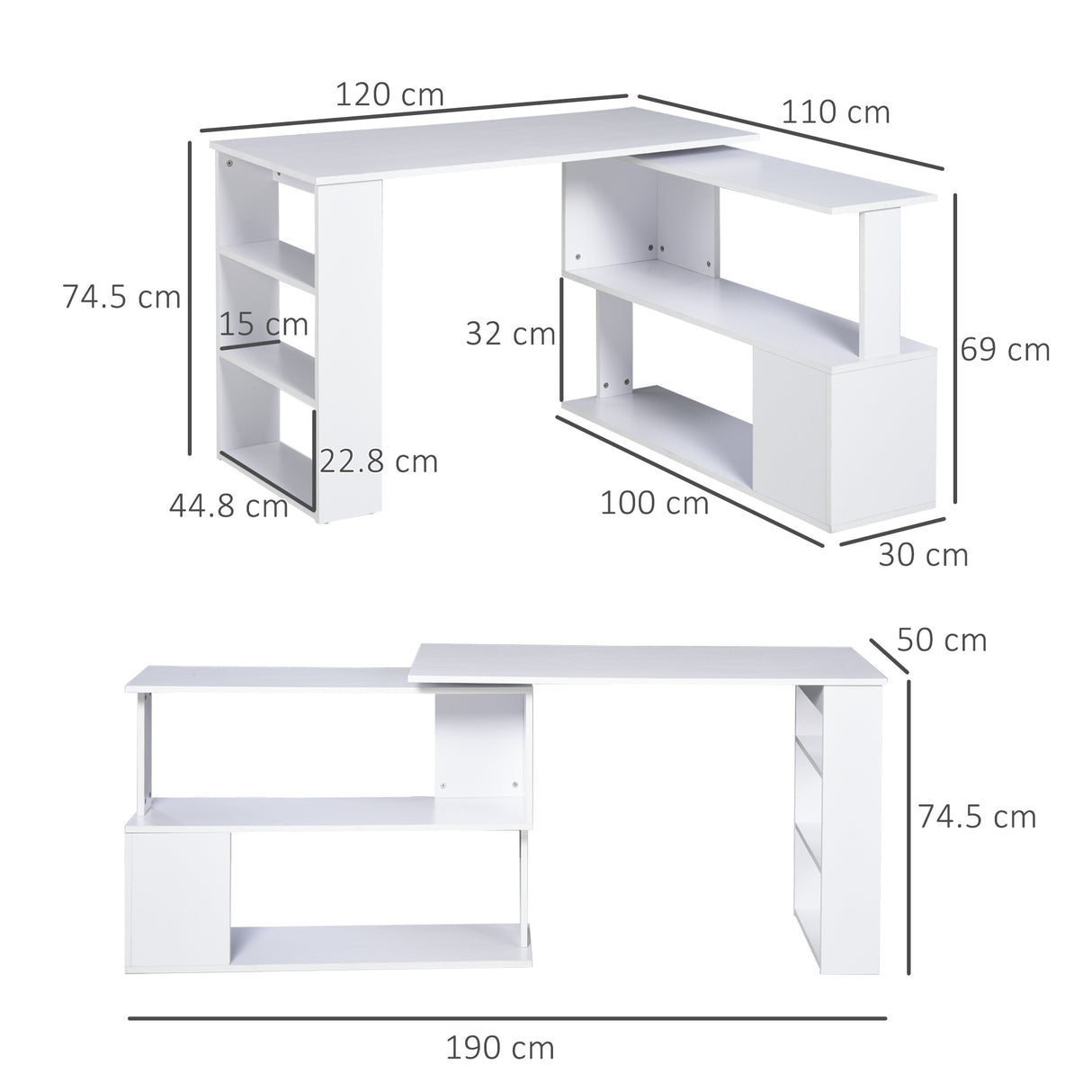 easycomfort easycomfort scrivania ad angolo con 5 ripiani 120 x 100 x 74 5cm bianca ean 8054111845861