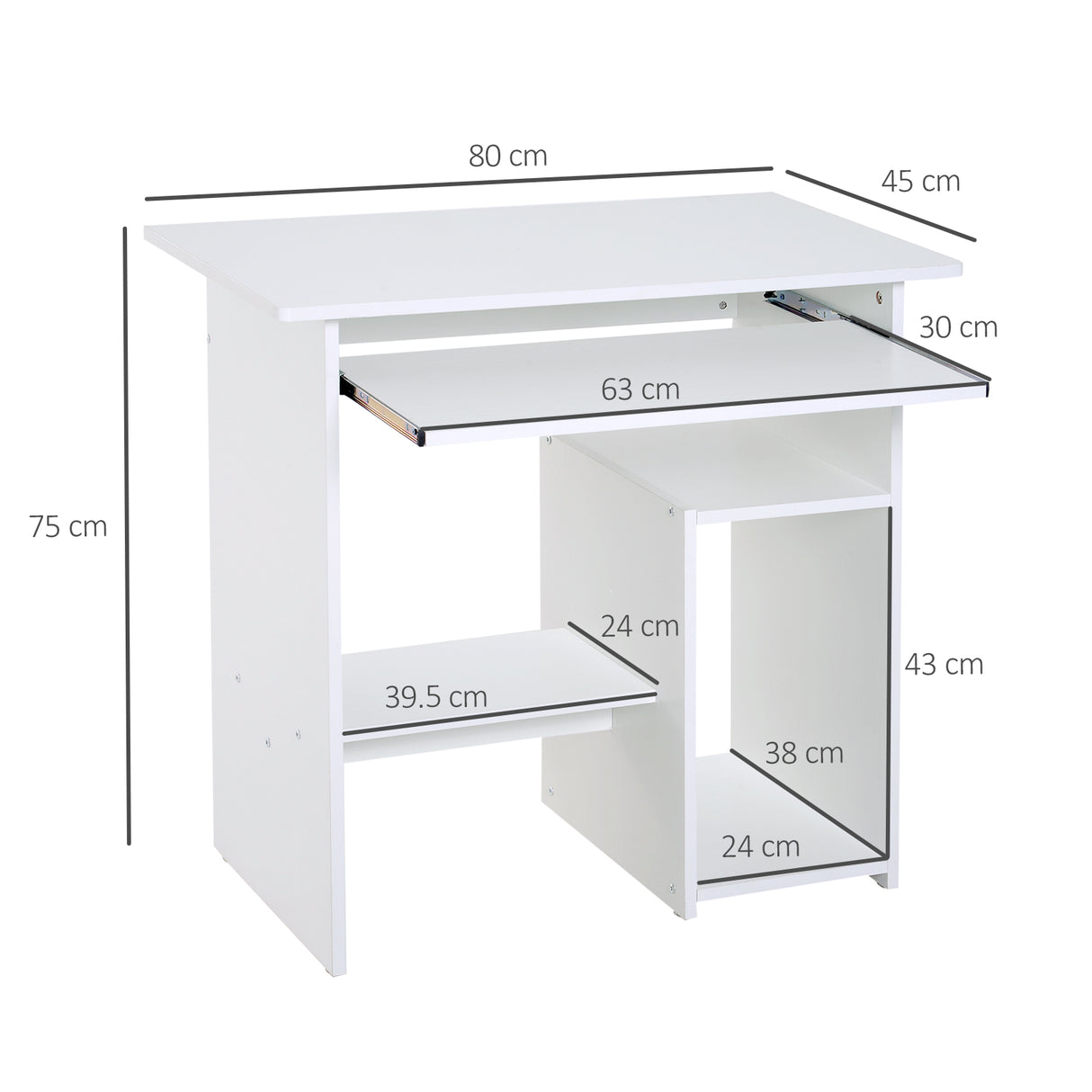 easycomfort easycomfort scrivania per computer porta pc moderna salvaspazio scrivania da uffcio con ripiano per cpu e mensola tastiera estraibile in legno 80x45x75cm bianco