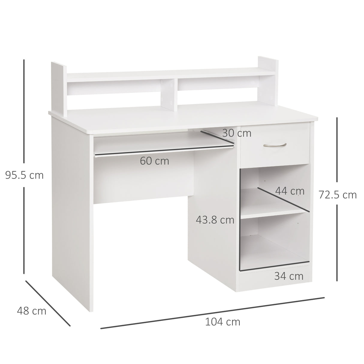 easycomfort easycomfort scrivania per computer compatta scrivania pc fisso in legno bianco con ripiano tastiera estraibile e mensole 104x48x95 5cm ean 8054144130675