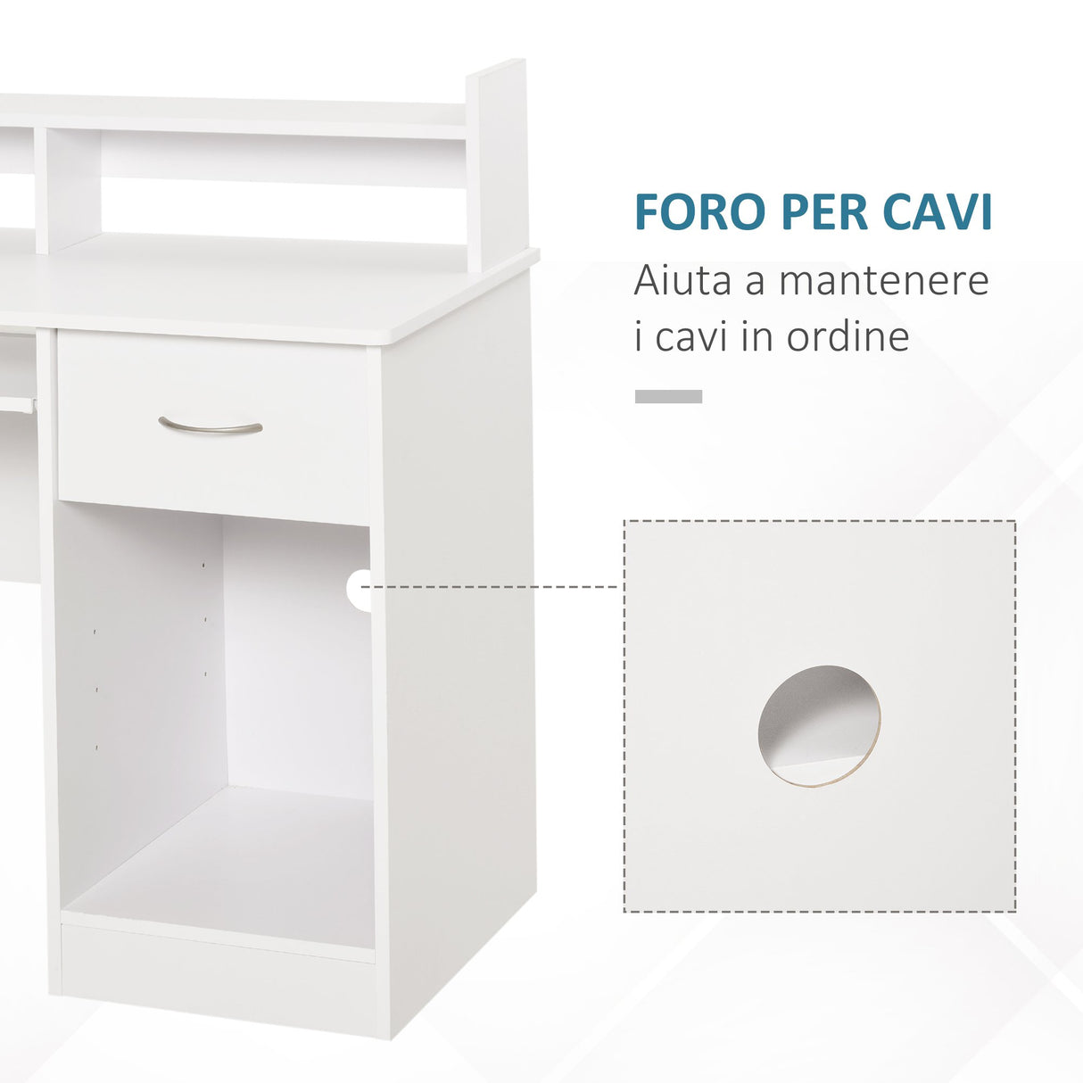 easycomfort easycomfort scrivania per computer compatta scrivania pc fisso in legno bianco con ripiano tastiera estraibile e mensole 104x48x95 5cm ean 8054144130675
