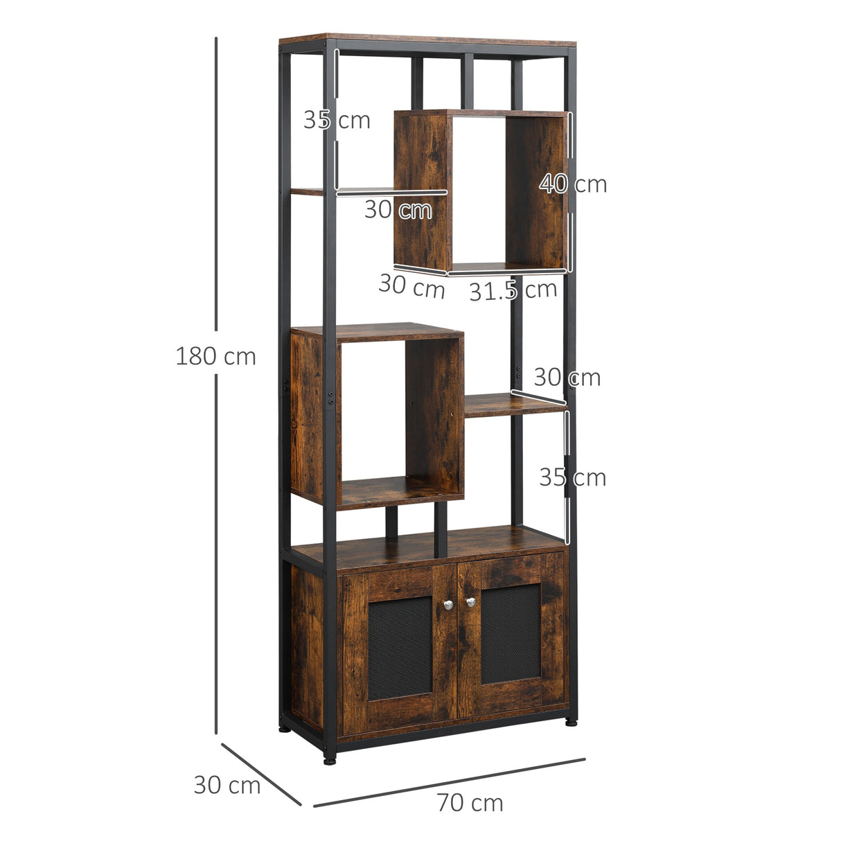 easycomfort easycomfort mobile libreria scaffale in stile industriale con armadietto a 2 ante scaffale salvaspazio a 8 ripiani per casa e ufficio 70x30x180cm marrone