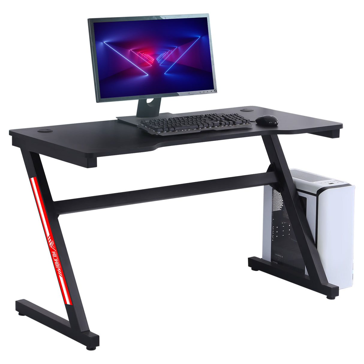 easycomfort easycomfort scrivania gaming moderna per camera o ufficio con 2 fori passacavi 120x60x73cm nero
