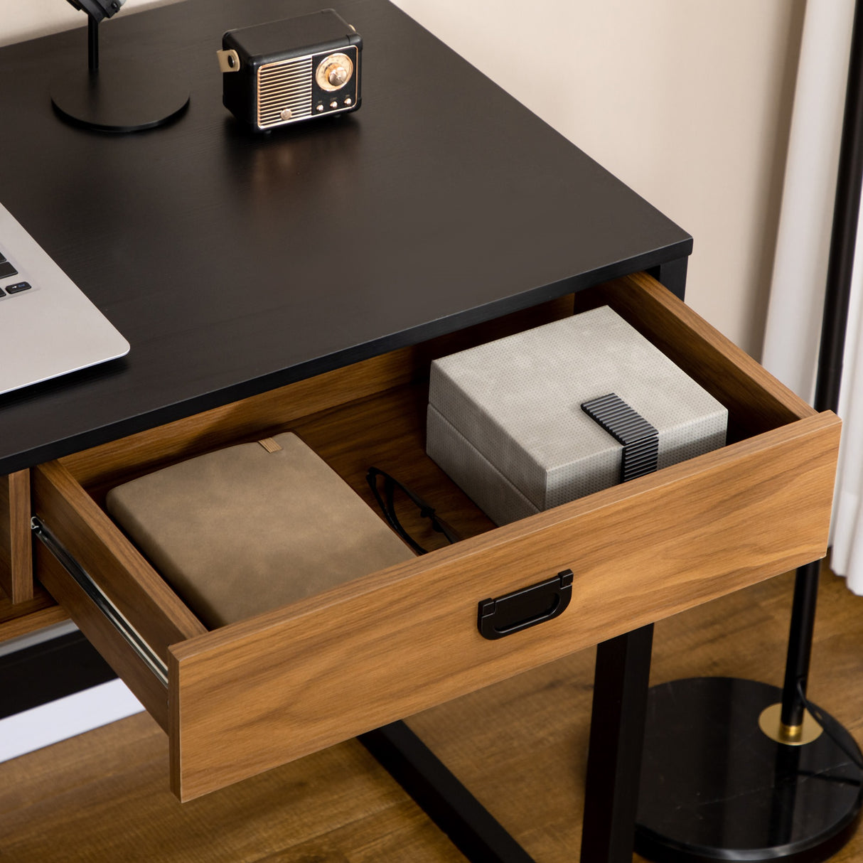 easycomfort easycomfort scrivania per camera e ufficio con cassetto stile industriale 110x50x76cm noce e nero