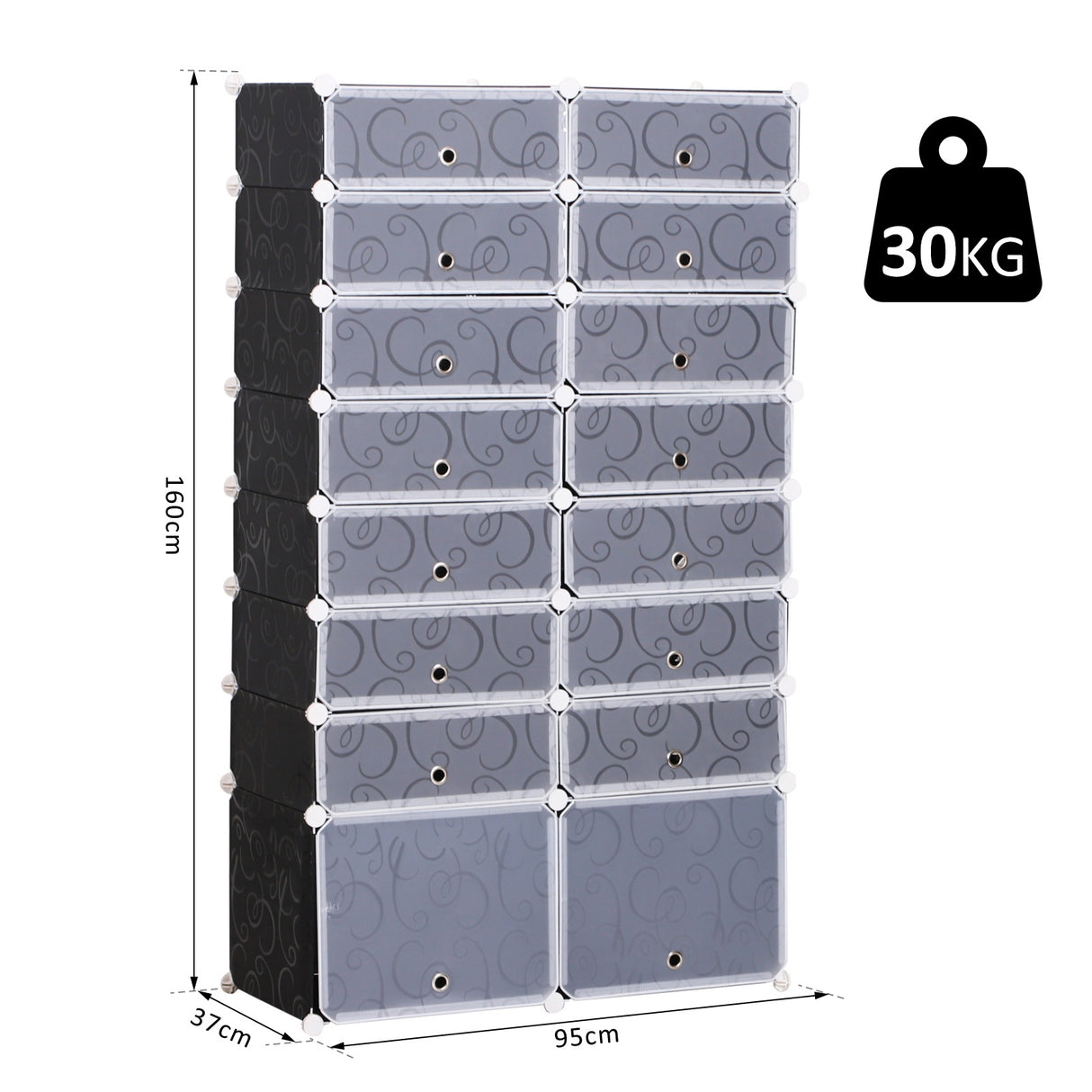 easycomfort easycomfort guardaroba modulare scarpiera cubi a 8 ripiani 2 righe bianco e nero in plastica 95 x 37 x 160 cm ean 8054144130873