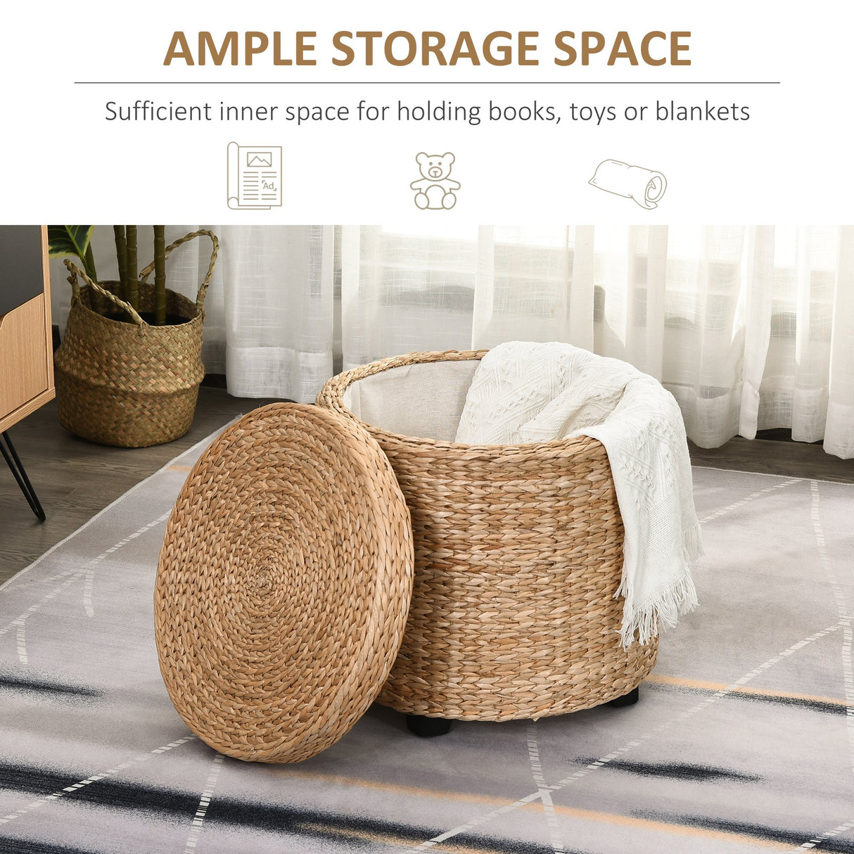 easycomfort easycomfort pouf contenitore rotondo stile boho con rivestimento naturale tavolino da salotto 43x43cm kaki