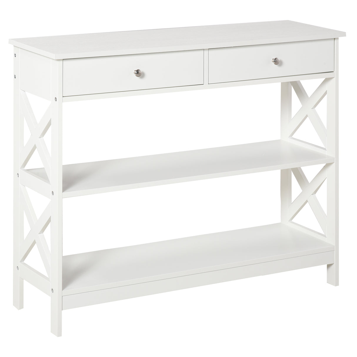 easycomfort easycomfort tavolo consolle con 2 cassetti e 2 mensole mobile da ingresso e soggiorno in mdf 100x30 5x80cm bianco ean 8054144133713