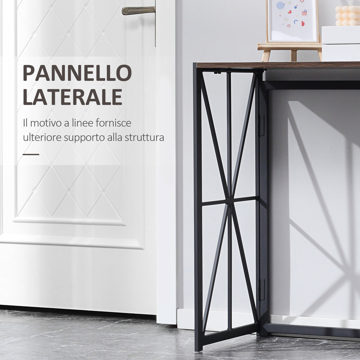 easycomfort easycomfort tavolo consolle da ingresso stile industriale pieghevole in legno e metallo 100x38x80cm marrone