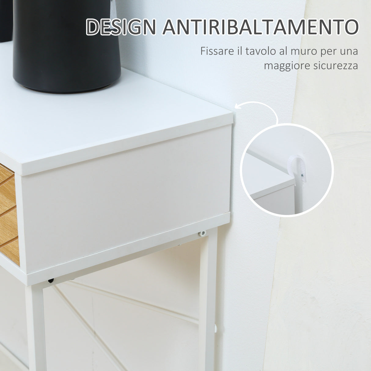 easycomfort easycomfort consolle moderna per ingresso e soggiorno con 2 cassetti in metallo 100x30x75cm bianco