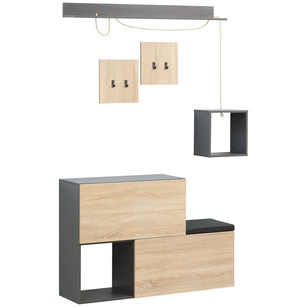 easycomfort easycomfort set mobile da ingresso con attaccapanni scarpiera con panca e scaffale grigio e naturale