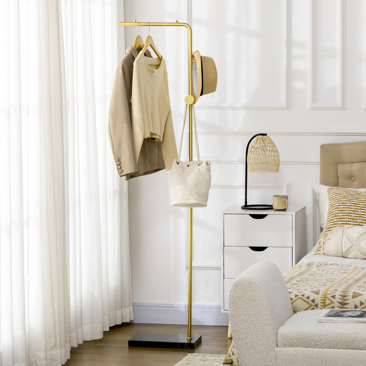 easycomfort easycomfort appendiabiti con 2 ganci per ingresso camera da letto e soggiorno in metallo e marmo 35x25x170 cm oro e nero