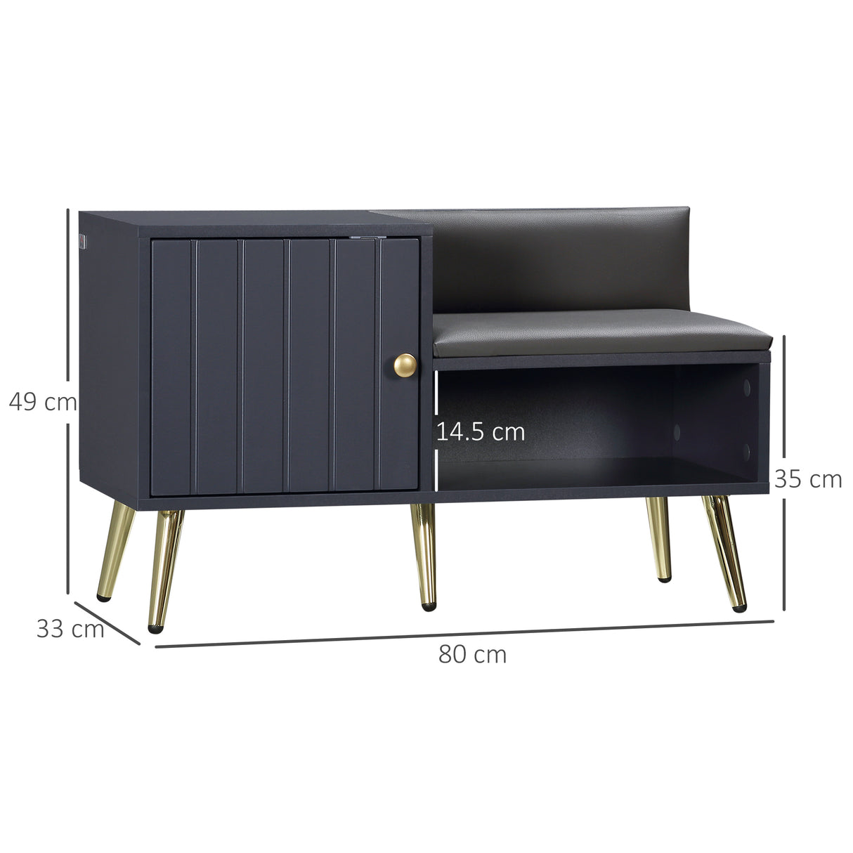 easycomfort easycomfort mobile scarpiera da ingresso con seduta imbottita e armadietto per 4 paia di scarpe 80x33x49cm grigio