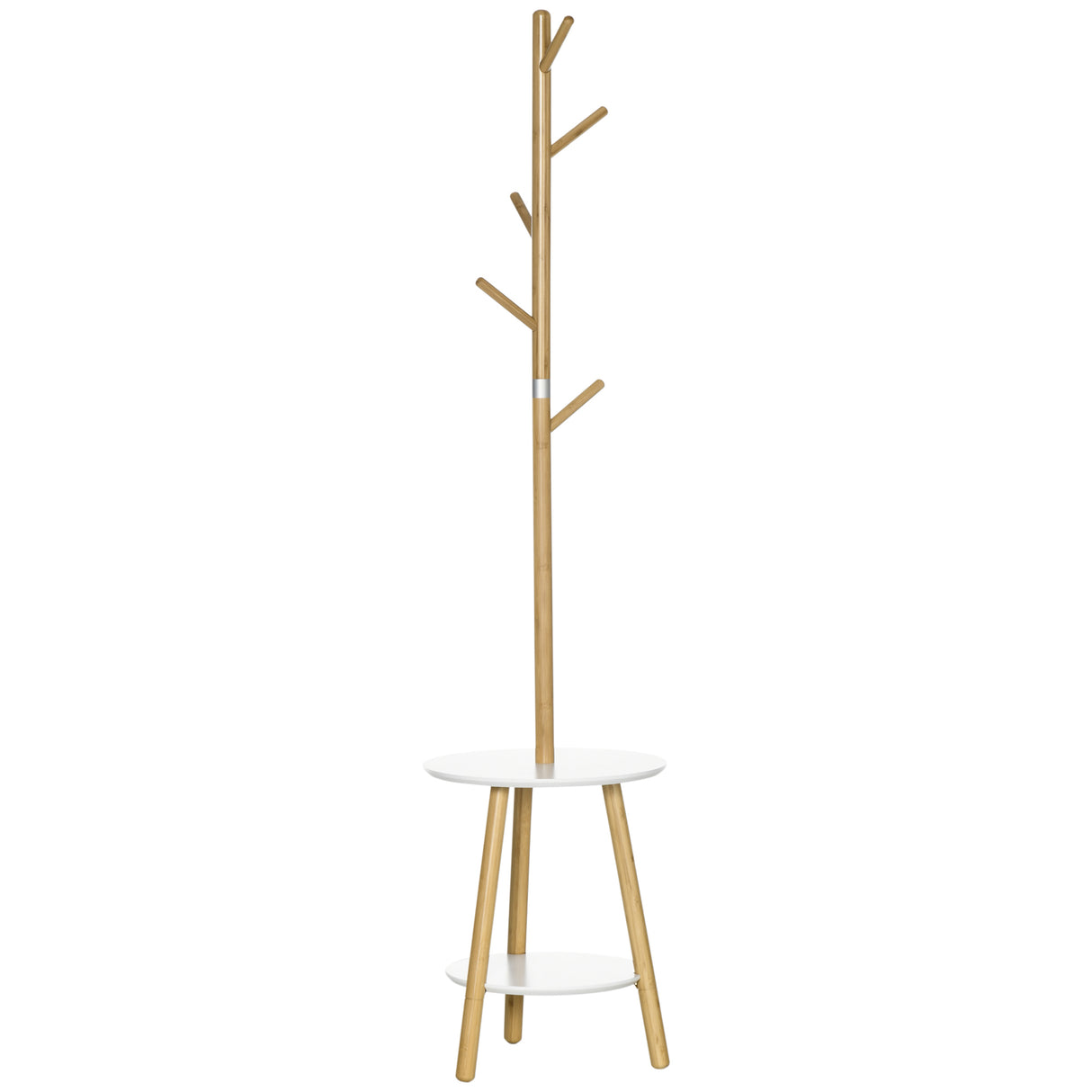 easycomfort easycomfort appendiabiti da terra per ingresso in mdf e alluminio con 5 ganci in bambu e tavolino rotondo 39 5x39 5x171 cm