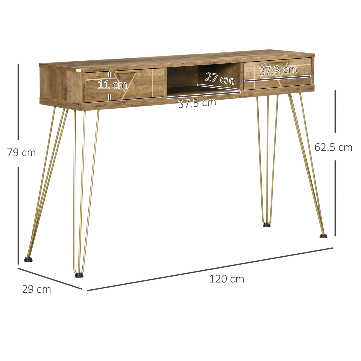 easycomfort easycomfort tavolo consolle in truciolato e acciaio per ingresso e soggiorno con ripiano aperto e 2 cassetti 120x29x79 cm