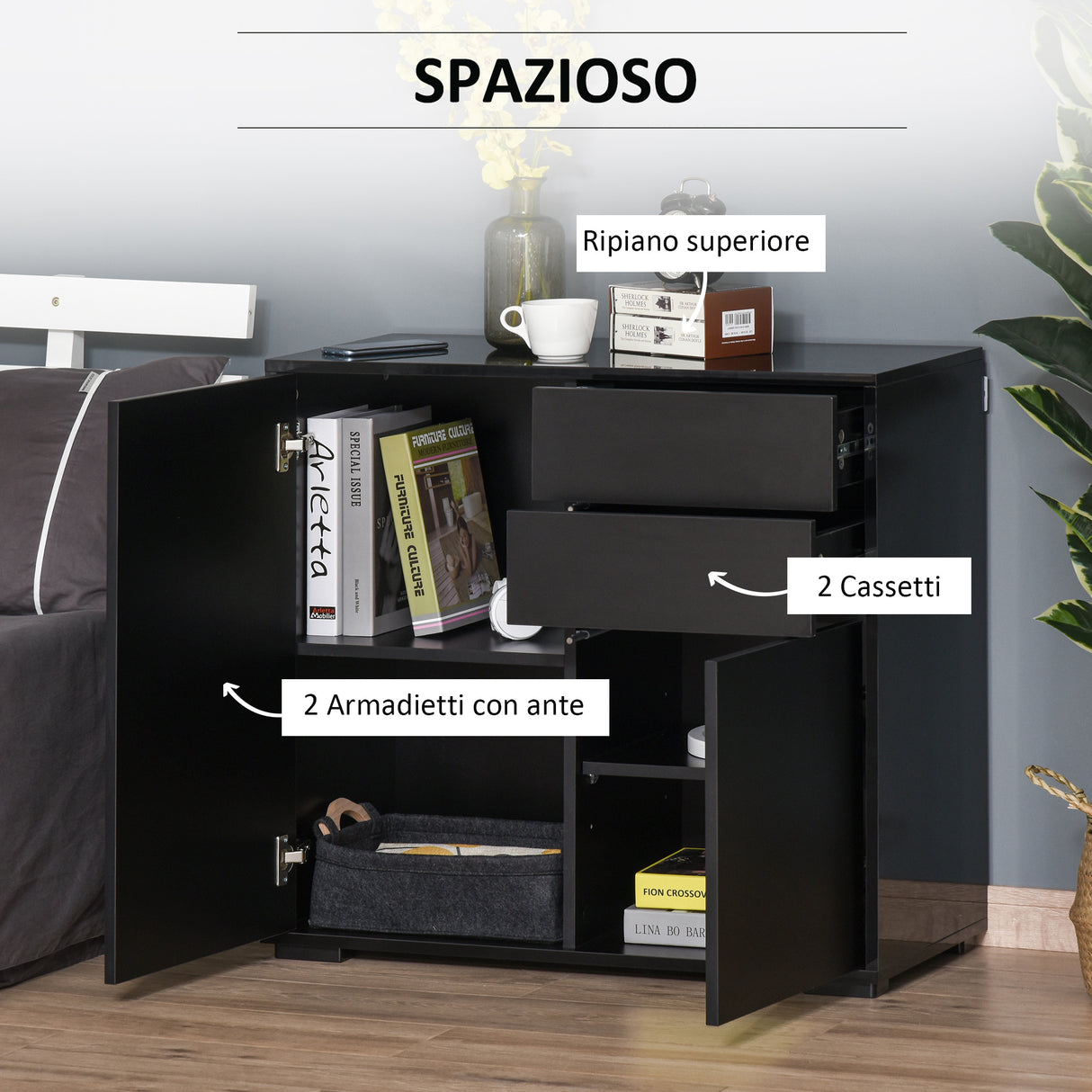 easycomfort easycomfort mobiletto multiuso per casa e ufficio con 2 cassetti e 2 armadietti apertura a pressione 79x36x74cm