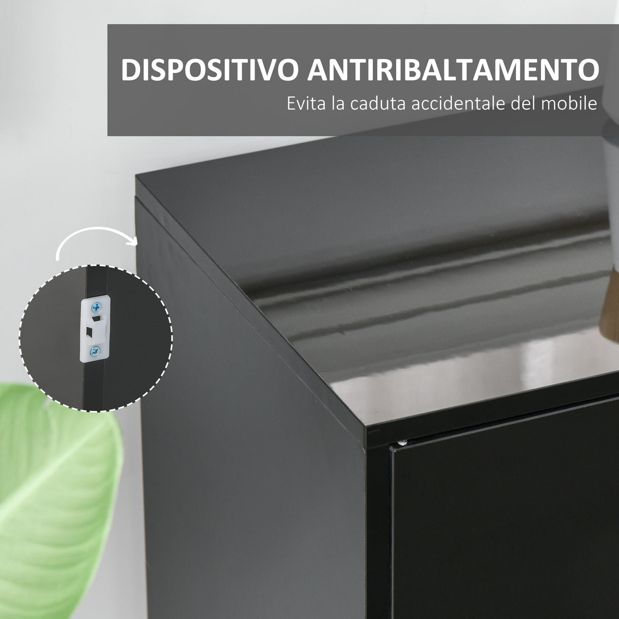 easycomfort easycomfort mobiletto multiuso nero con 2 cassetti e 2 armadietti ad apertura a pressione 117x36x74cm