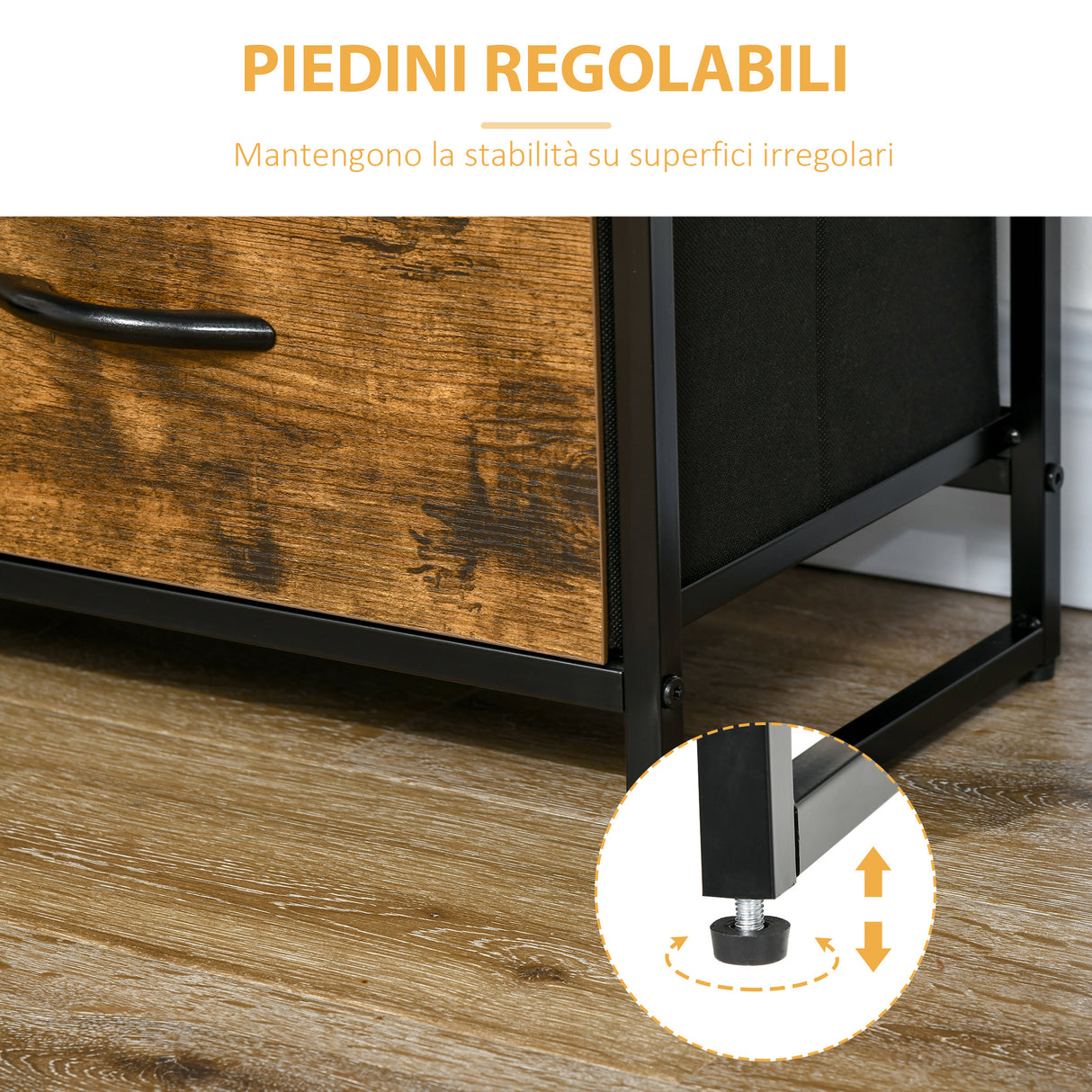 easycomfort easycomfort cassettiera in stile industriale con 4 cassetti in tessuto pieghevole e 2 ripiani aperti 84x30x71 5 cm marrone