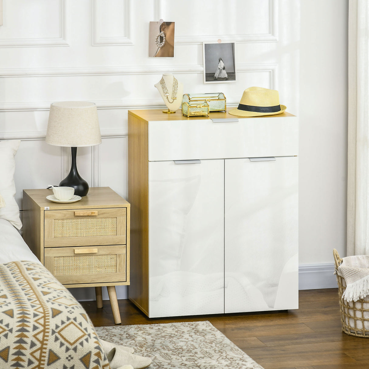 easycomfort easycomfort mobile per soggiorno con armadietto e cassetto ripiani regolabili su 3 livelli 70x35x92cm bianco