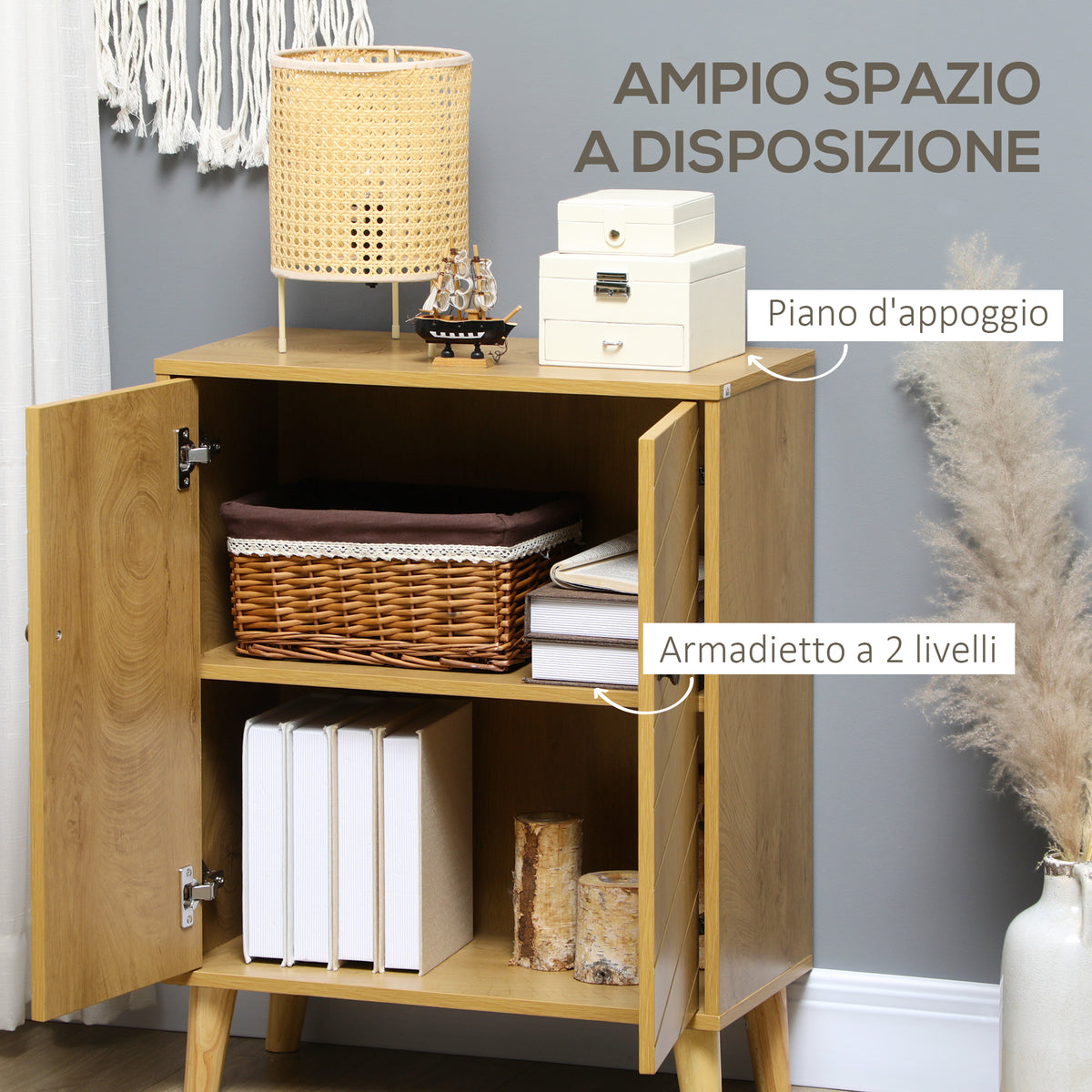 easycomfort easycomfort mobile multiuso stile vintage in legno con due ripiani interni 60x30x76cm