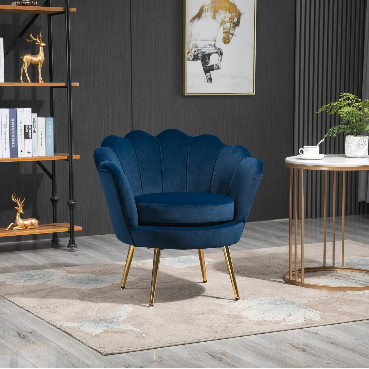 easycomfort easycomfort poltrona vintage di design in velluto blu poltroncina da camera con schienale alto 76x67x74cm