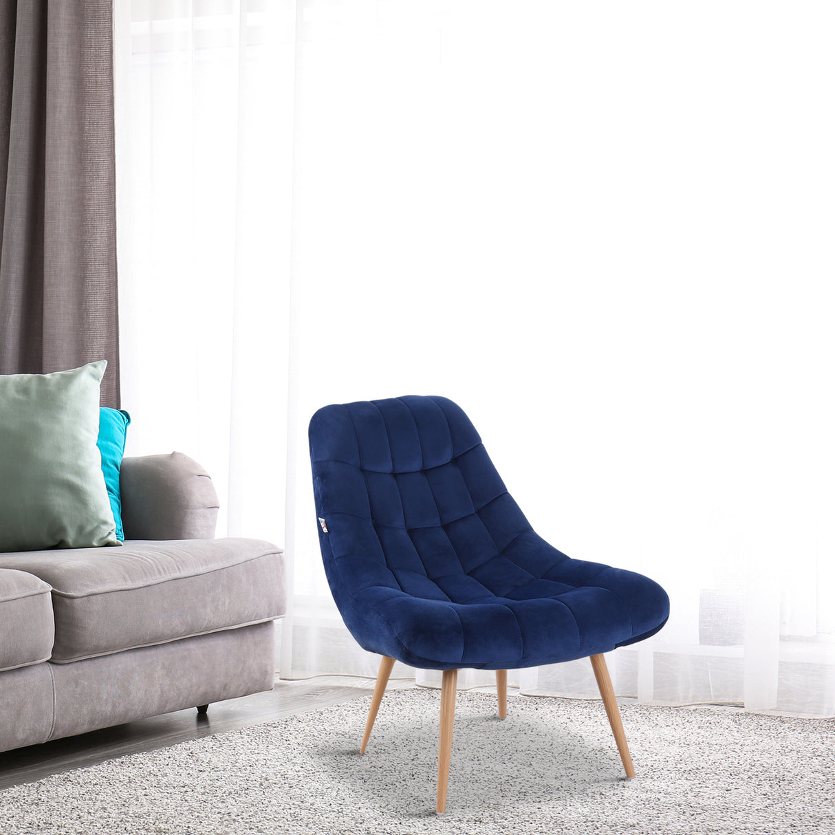 easycomfort easycomfort poltrona moderna e imbottita poltroncina da camera con seduta extra large in tessuto blu 71x85x84cm