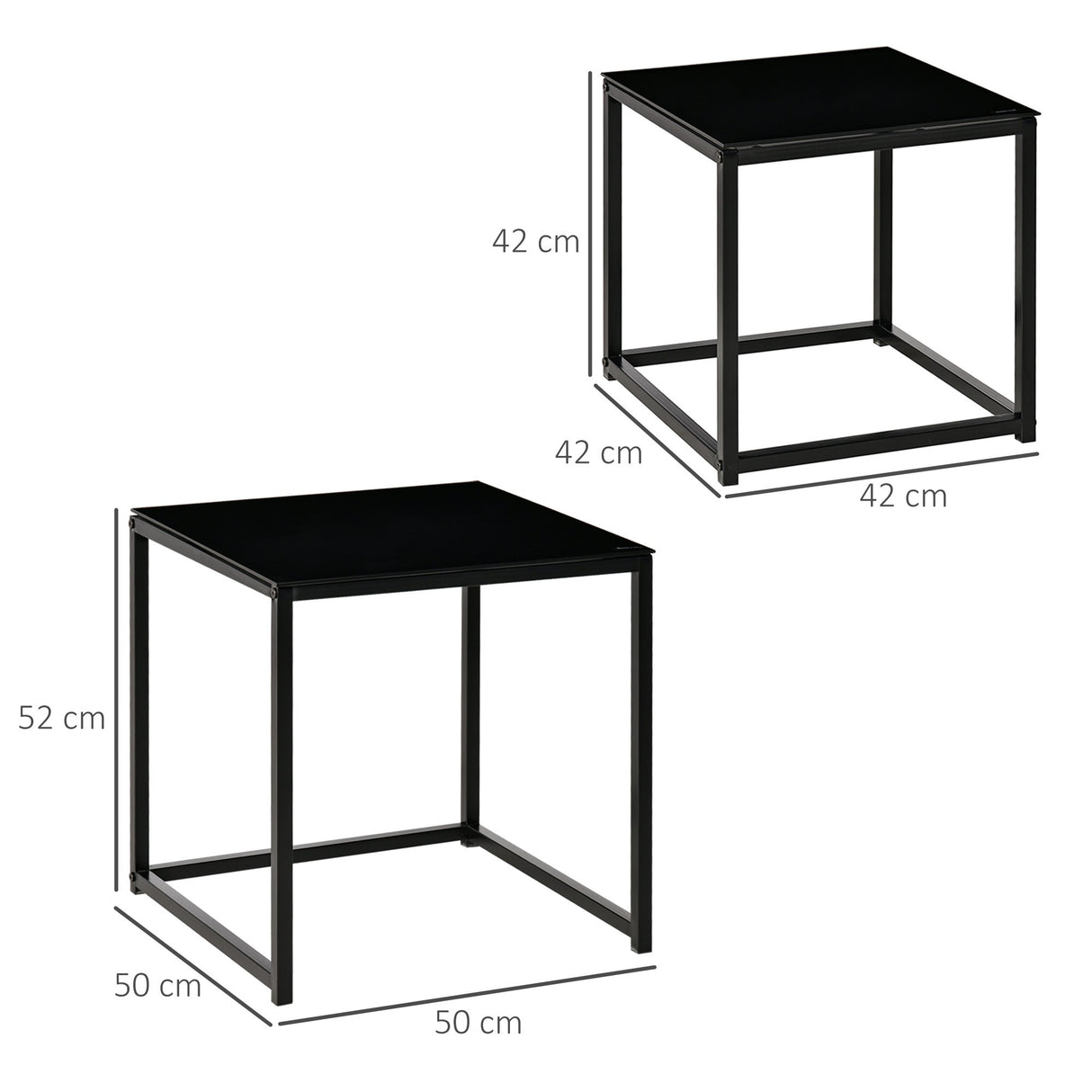 easycomfort easycomfort set 2 tavolini da salotto quadrati moderni in acciaio e vetro temperato nero